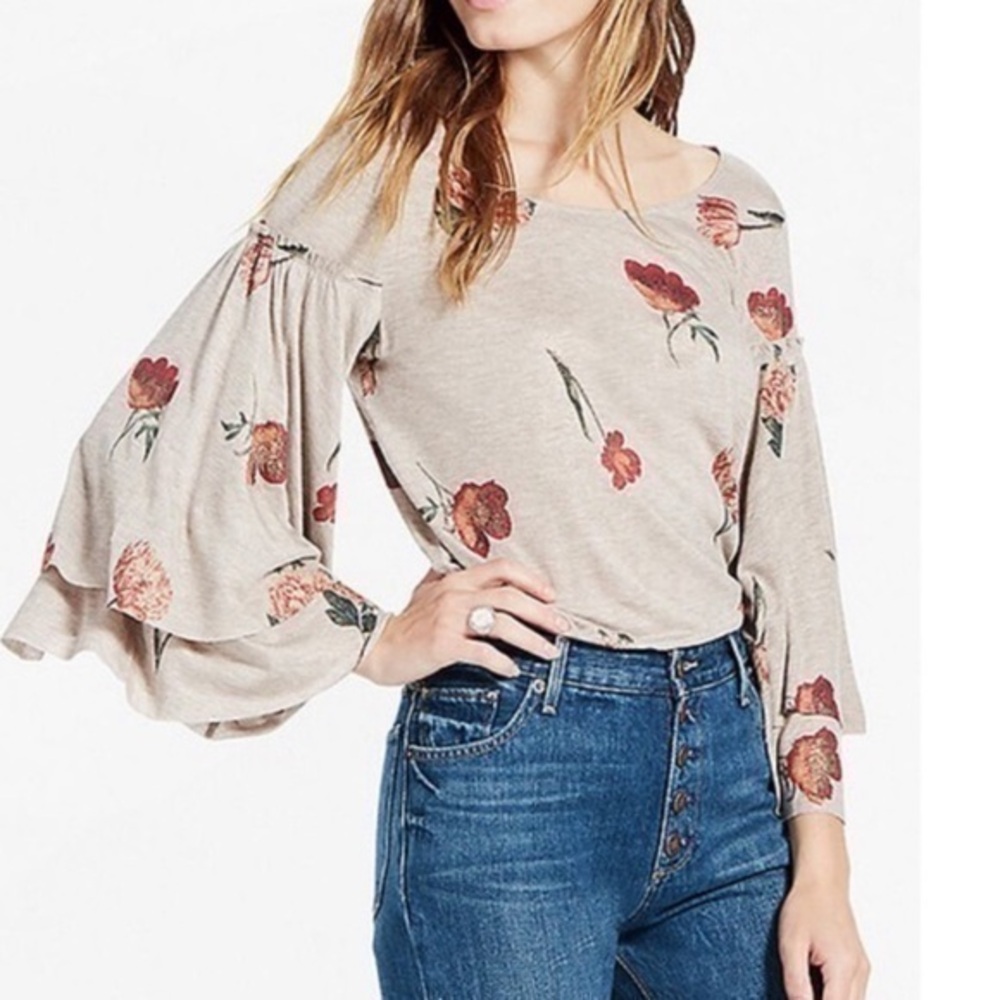 LUCKY BRAND Bell Sleeve Floral Top XS